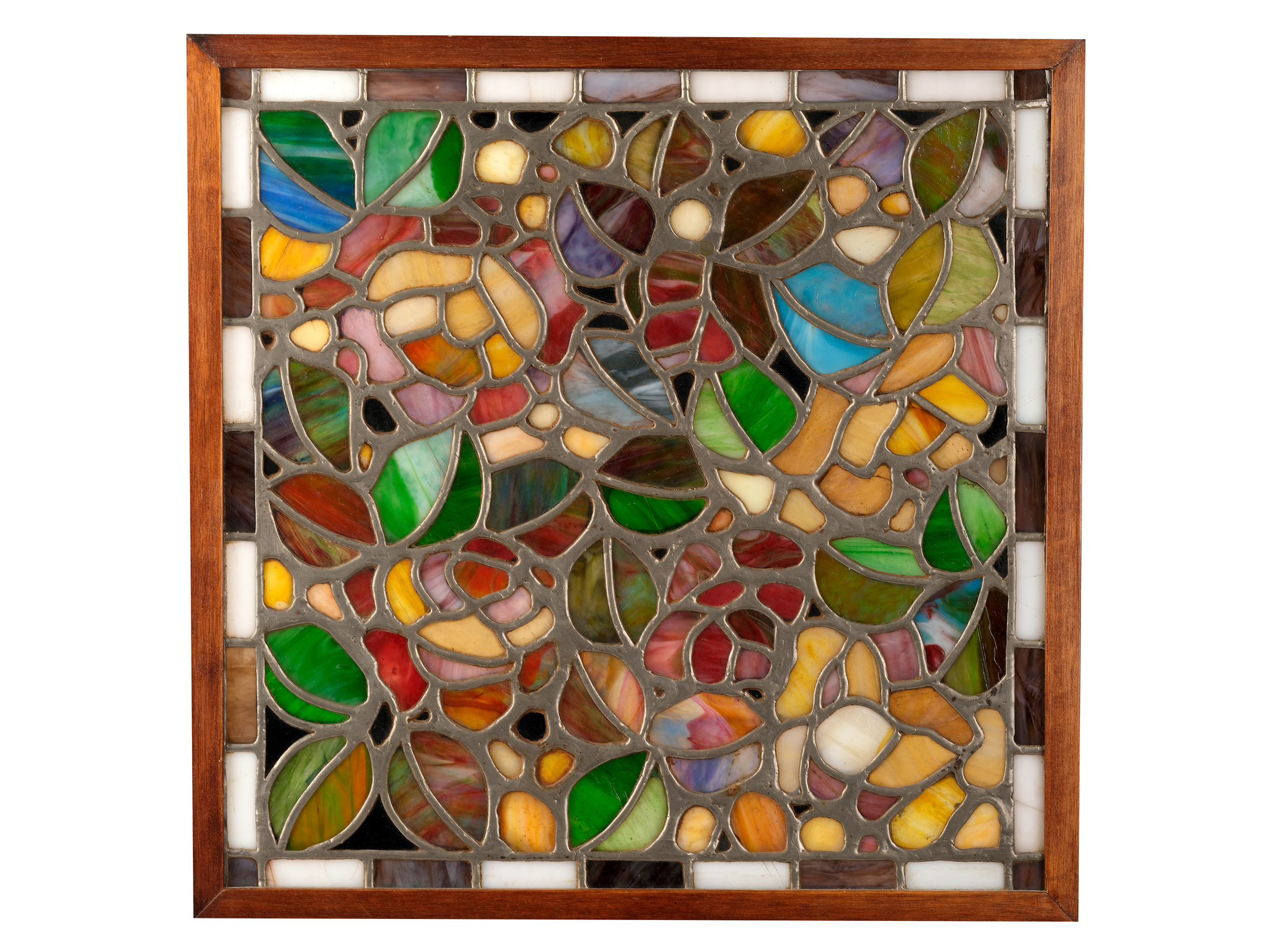 Art Nouveau window, Around 1900/20, Colorful leaded glass in wooden frame - Image 2 of 2