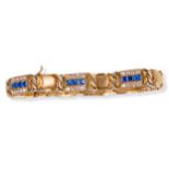 Armband, 14 kt Gold, Mit Brillanten & blauen Farbsteinen