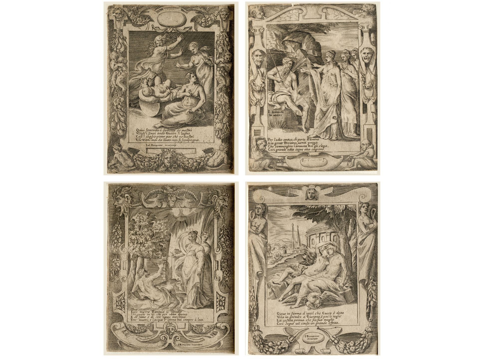 Giulia Bonasone, 1531 - 1574, Vier Kupferstiche aus der Serie