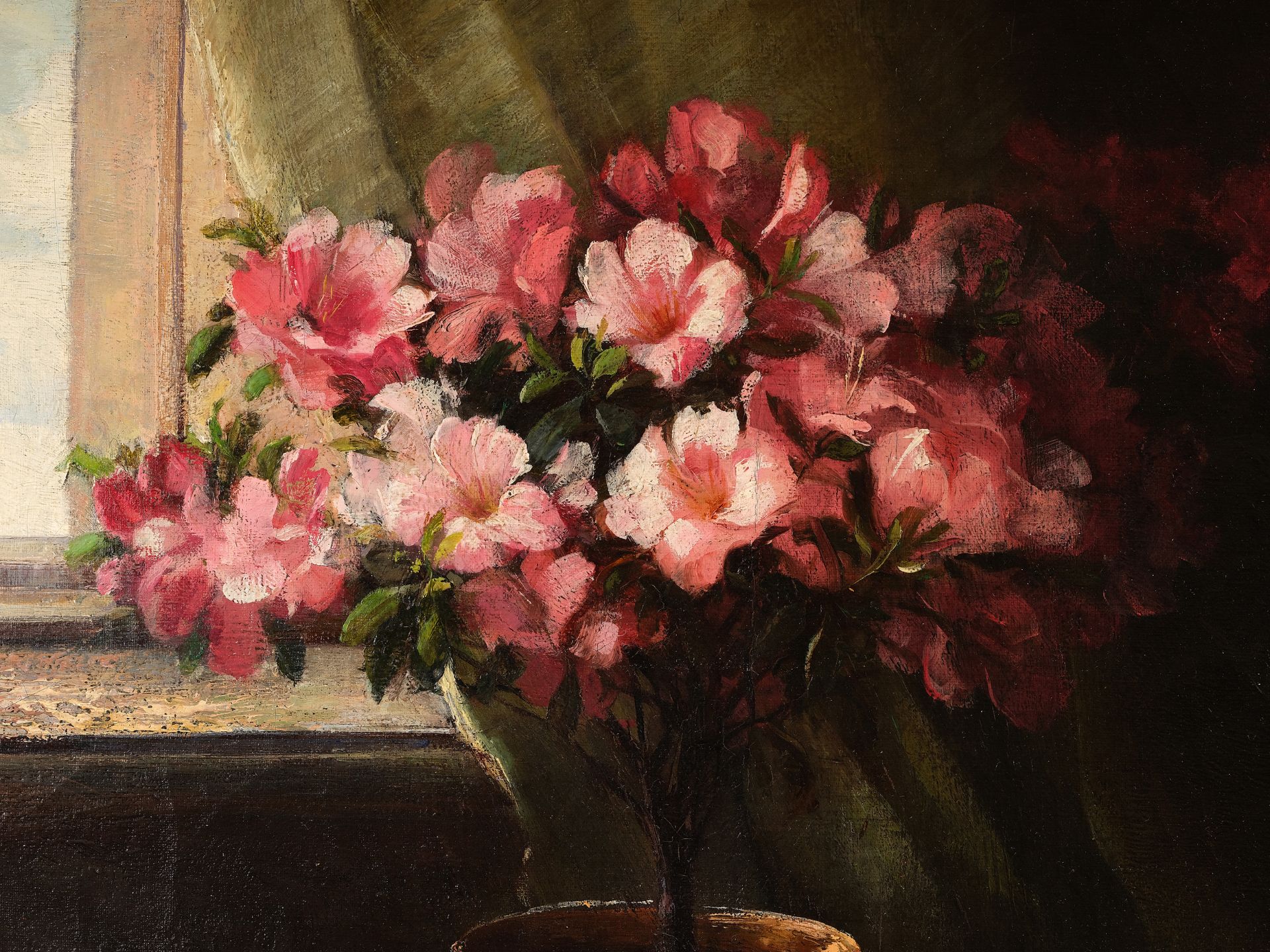 Hugo Charlemont, Jamnitz 1850 - 1939 Wien, Blumenstöcke am Fenster - Bild 4 aus 6