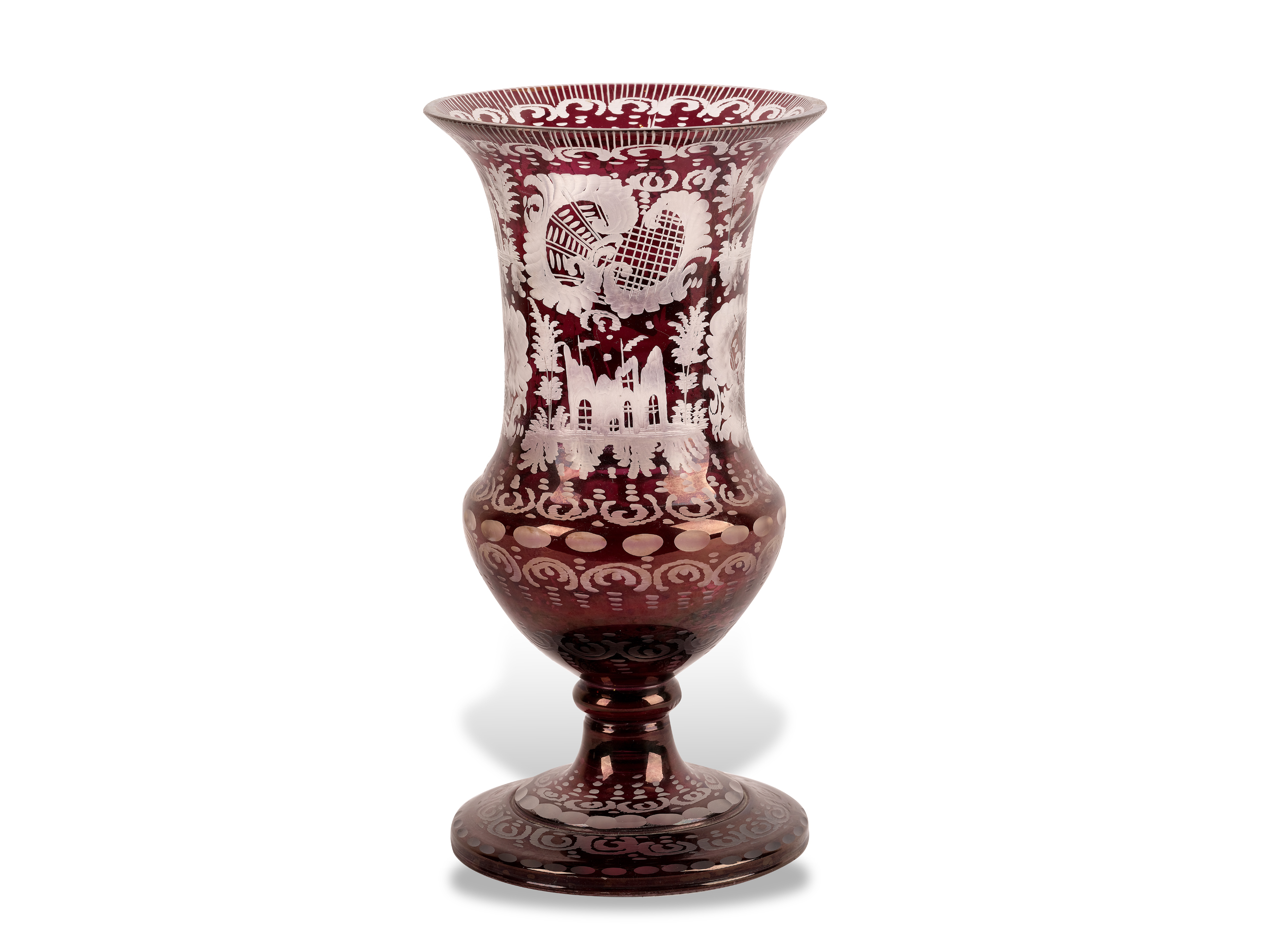 Crater shape glass vase, 19th century, White glass overlaid with red - Image 2 of 3