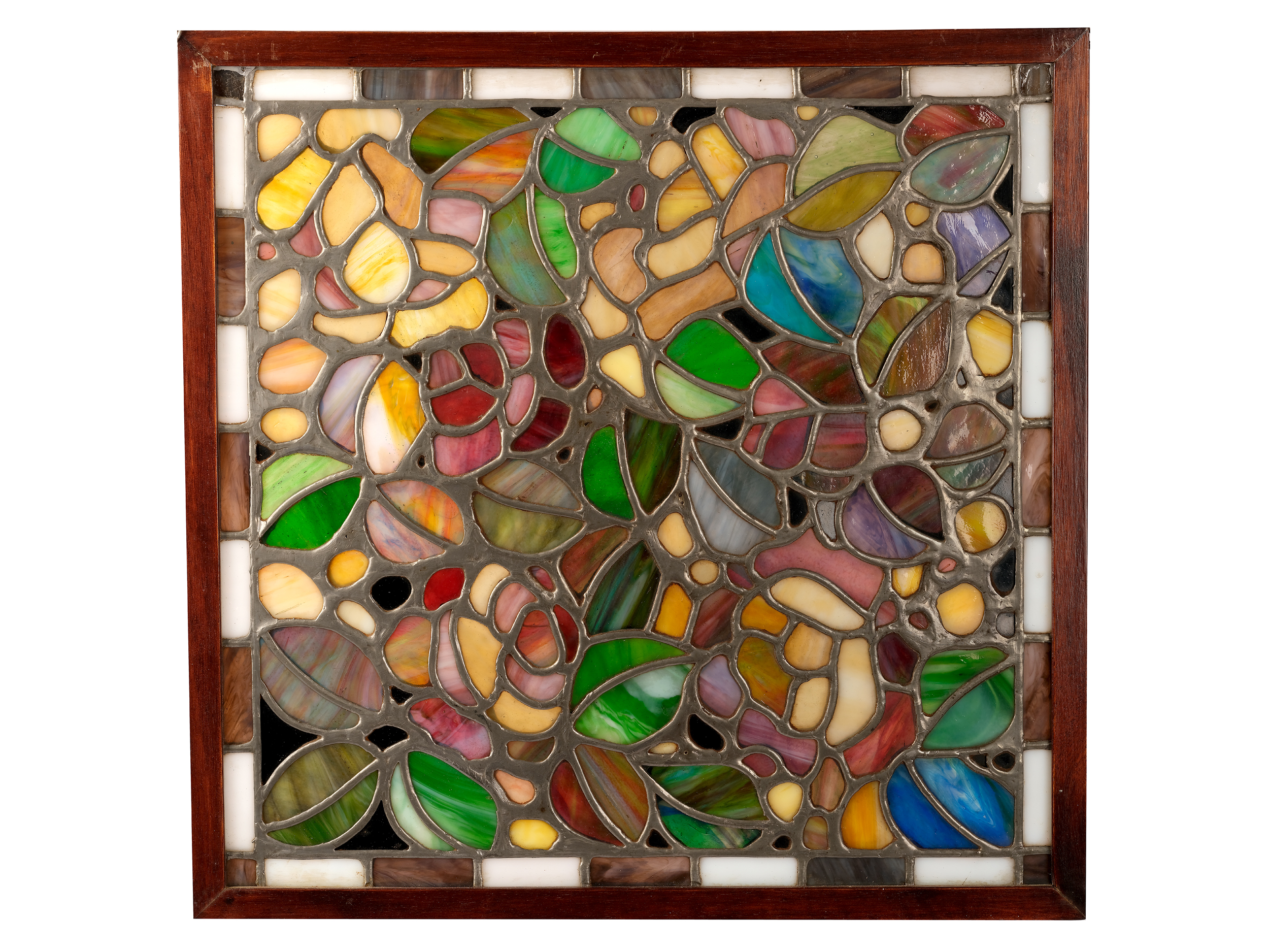 Art Nouveau window, Around 1900/20, Colorful leaded glass in wooden frame - Image 2 of 2