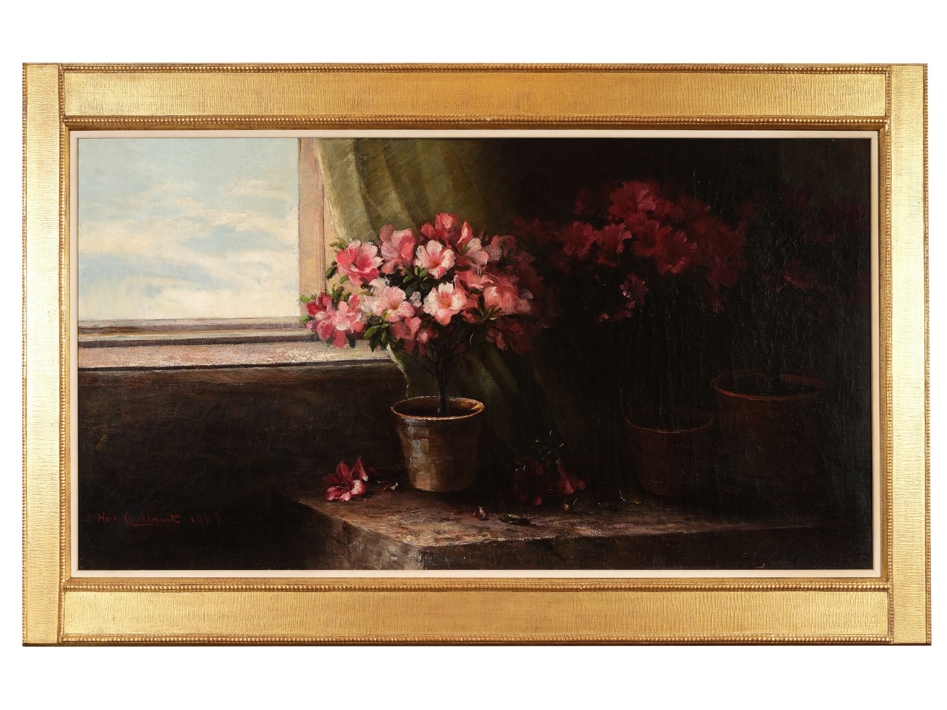 Hugo Charlemont, Jamnitz 1850 - 1939 Wien, Blumenstöcke am Fenster - Bild 2 aus 6