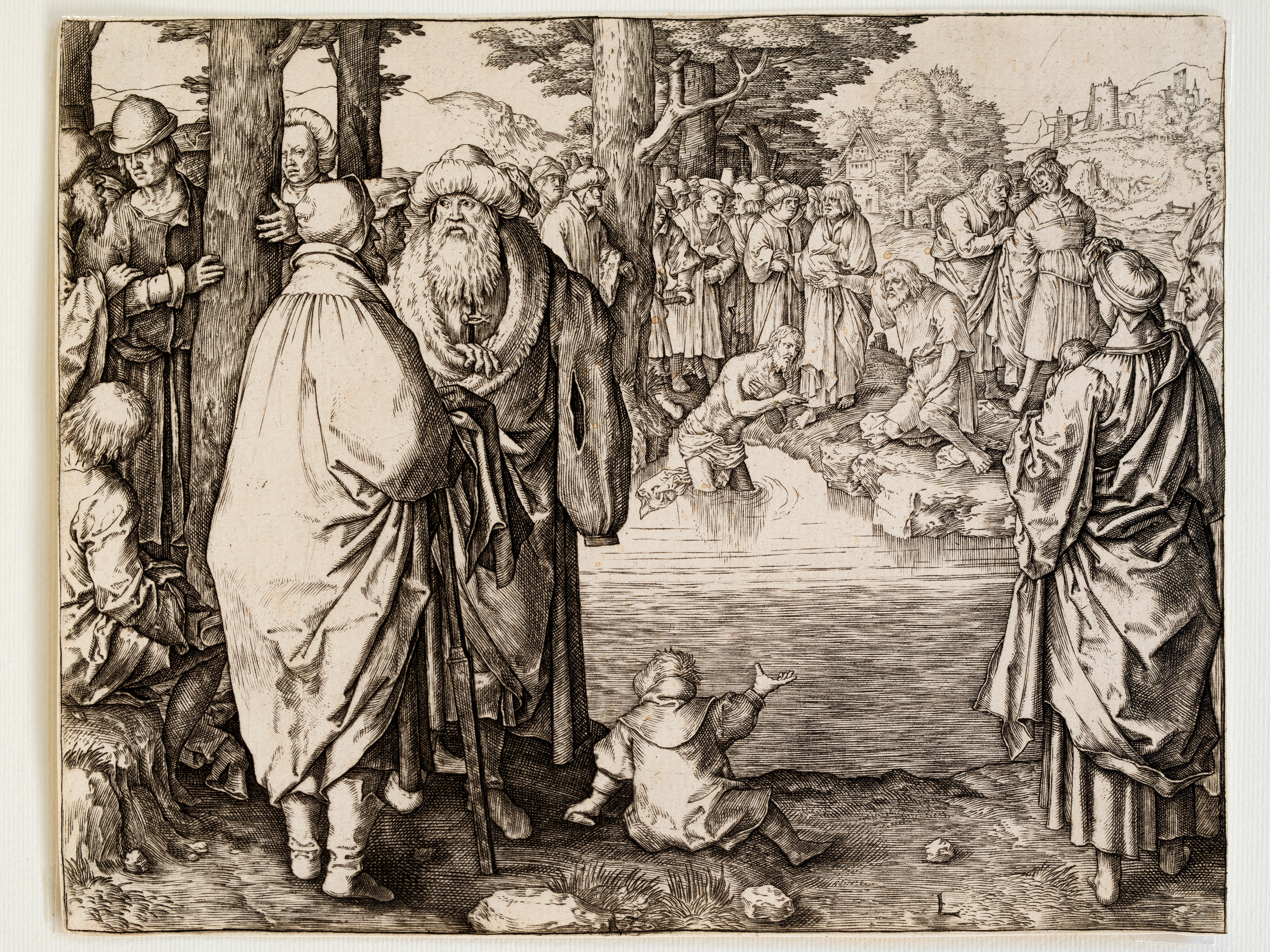 Lucas van Leyden, 1494 - 1533, Taufe Christus im Jordan