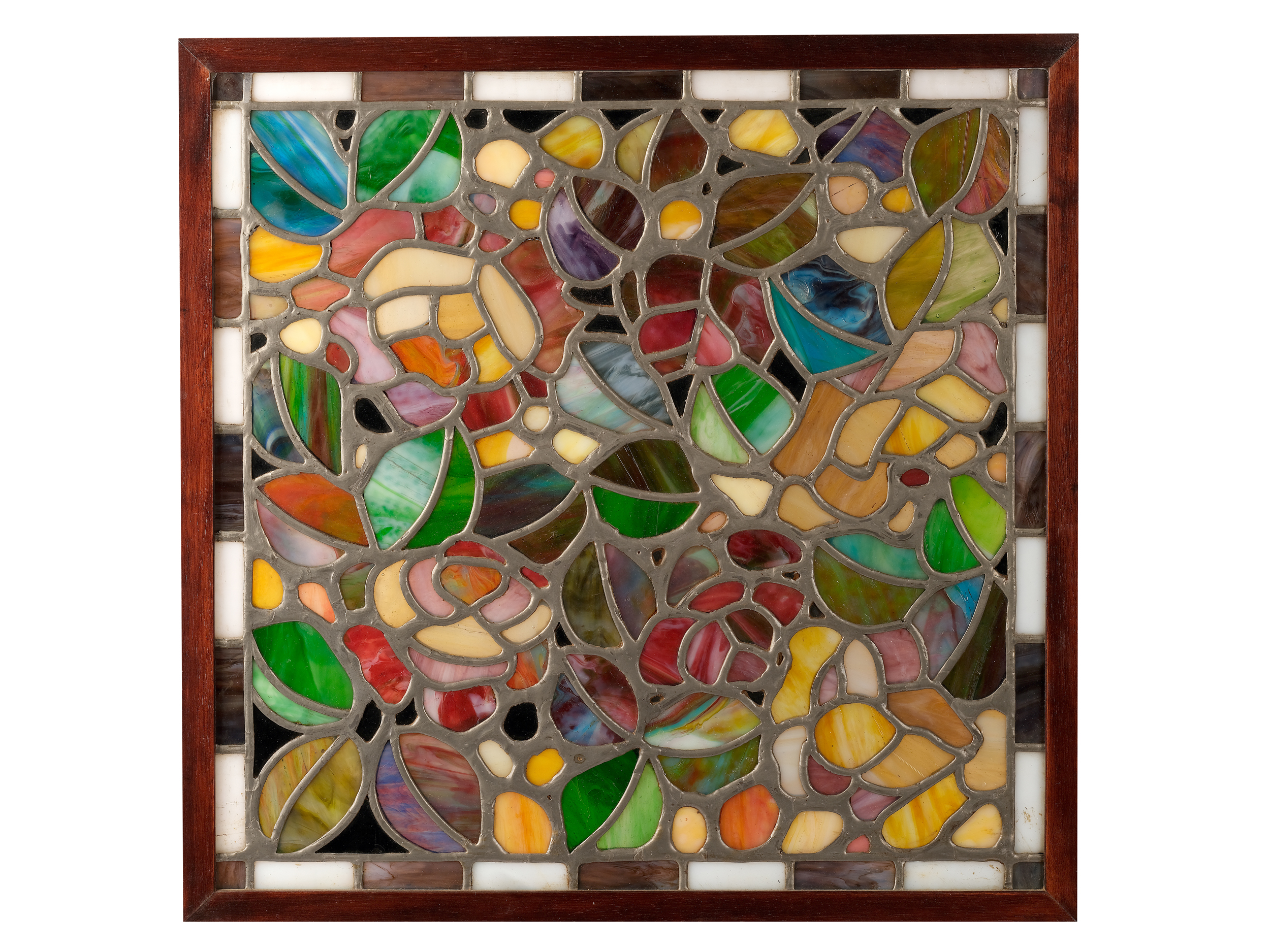 Art Nouveau window, Around 1900/20, Colorful leaded glass in wooden frame