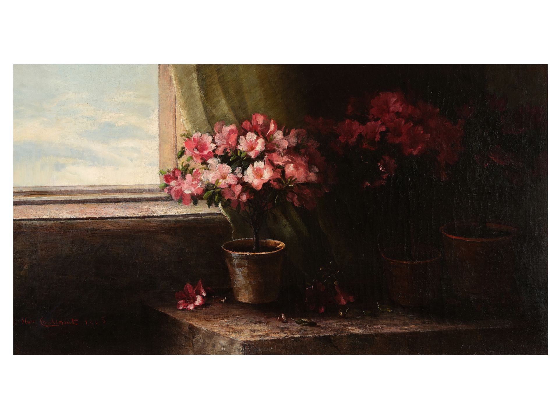 Hugo Charlemont, Jamnitz 1850 - 1939 Wien, Blumenstöcke am Fenster