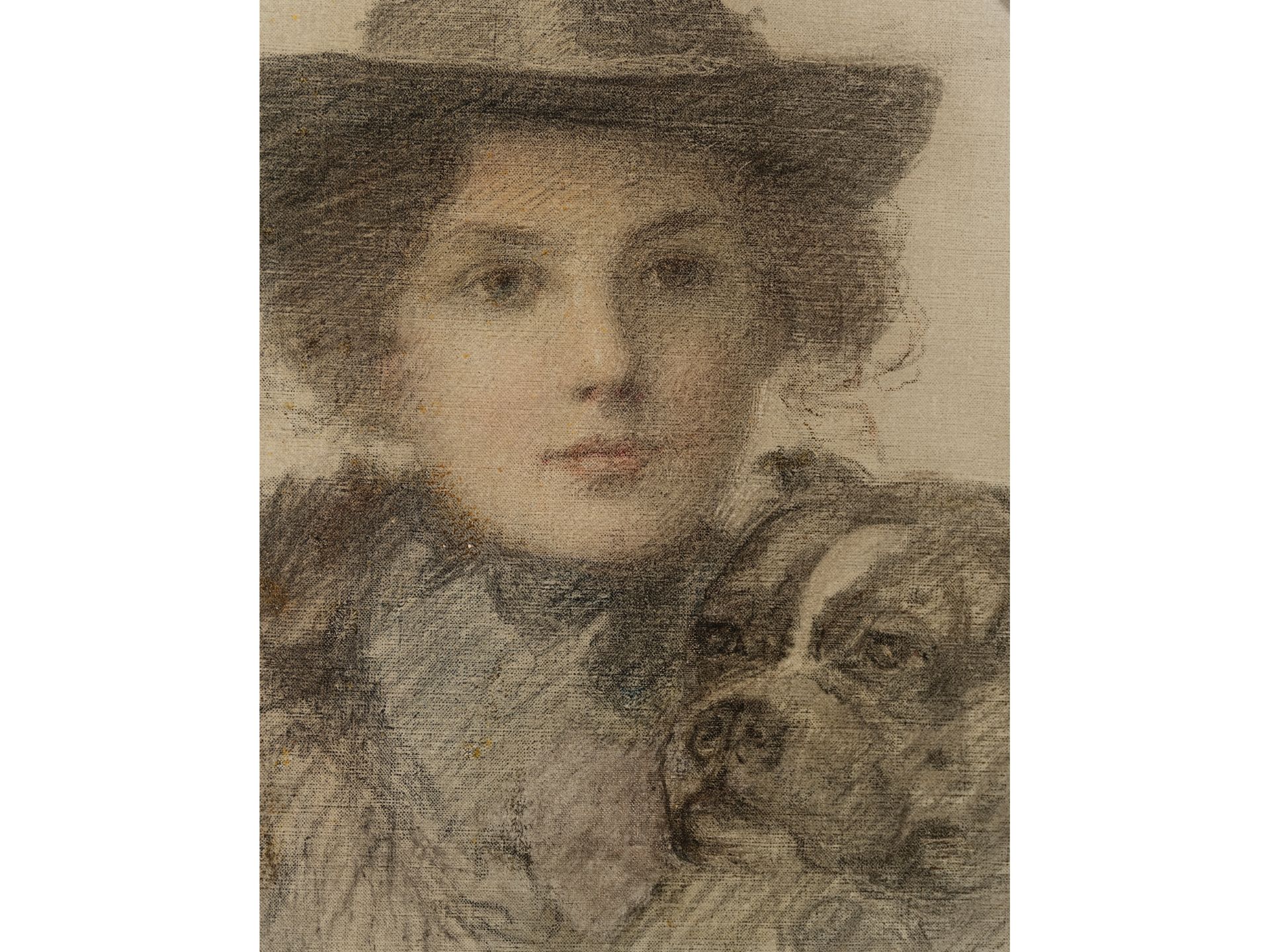 Unbekannter Künstler, Junge Dame mit Hund, Öl auf Leinwand auf Karton  - Bild 3 aus 5