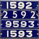 Set of 4 London Underground enamel STOCK-NUMBER PLATES from a complete 4-car unit of 1962-Tube Stock