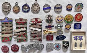 Quantity (40+) of London Transport etc MEDALS & BADGES including 5 x 1930s solid sterling silver