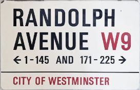 City of Westminster enamel STREET SIGN from Randolph Avenue, W9, a residential street in Maida Vale.
