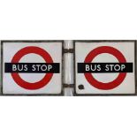 1940s/50s London Transport enamel BUS STOP FLAG, the 'compulsory' version. Double-sided with two