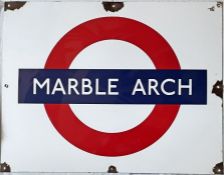 1950s/60s London Underground enamel PLATFORM BULLSEYE SIGN from Marble Arch station on the Central
