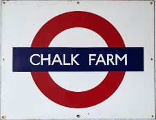 1950s/60s London Underground enamel PLATFORM BULLSEYE SIGN from Chalk Farm station on the Northern