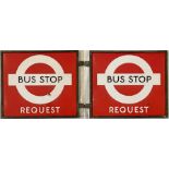 1940s/50s London Transport enamel BUS STOP FLAG, the 'request' version. Double-sided with two enamel