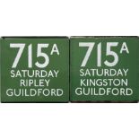 Pair of London Transport/London Country coach stop enamel E-PLATES for Green Line route 715A, the