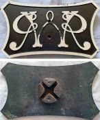 Great Western Railway (GWR) heavy cast-iron SIGN with 'GWR' initials in elaborate script. Sign has a