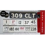 Selection (14 items) of London Transport bus items comprising 11 bus stop enamel E-PLATES for routes