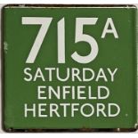 London Transport/London Country coach stop enamel E-PLATE for Green Line route 715A destinated