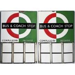 London Transport enamel BUS & COACH STOP FLAG (Bus Compulsory, Coach Request). A 1950s/60s '