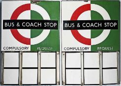 London Transport enamel BUS & COACH STOP FLAG (Bus Compulsory, Coach Request). A 1950s/60s '