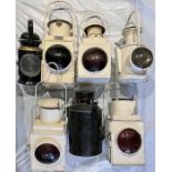 Quantity (7) of RAILWAY LAMPS etc of various types, mostly unmarked, a couple marked BR and LT.