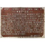 Great Western & Great Central Joint Railways (note abbreviated titles) cast-iron TRESPASS NOTICE