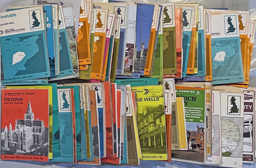 Large quantity (80+) of 1970s NBC-era bus TIMETABLE BOOKLETS from East Kent Road Car. Maidstone &