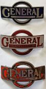 Selection (3) of 1920s/30s London General Omnibus Co driver/conductor CAP BADGES comprising the blue