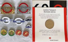 Selection (11) of London Transport cap and lapel BADGES comprising "gold badge" bus Inspector,