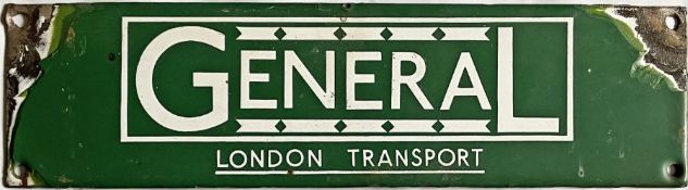 1933/34 London Transport enamel bus stop panel timetable HEADER PLATE 'General - London Transport'
