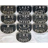Selection (10) of larger-type railway cast-iron WAGON PLATES ex GWR, LMS, LNER, BR(W) for 10, 12,