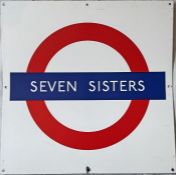1960s London Underground enamel PLATFORM BULLSEYE SIGN from Seven Sisters station on the Victoria