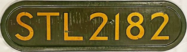 London Transport STL bus BONNET FLEETNUMBER PLATE from Country Area 'roofbox' STL 2182. The original