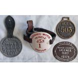 Selection (4) of BADGES & a PLATE comprising alloy driver lapel badges for Chatham Omnibus Driver