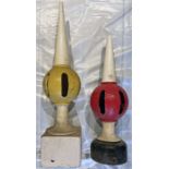 Pair of GWR/BR(W) cast-iron SIGNAL POST FINIALS, the first a 29" (75cm)-high, distant type with a