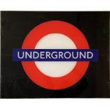 London Underground ROUNDEL SIGN 'UNDERGROUND'. A rigid plastic sign designed to be back-lit