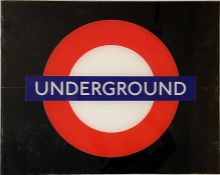 London Underground ROUNDEL SIGN 'UNDERGROUND'. A rigid plastic sign designed to be back-lit