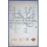 WW2 1944 London Underground double-royal POSTER MAP designed by H C Beck. An unusual wartime