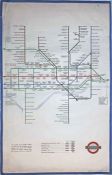 WW2 1944 London Underground double-royal POSTER MAP designed by H C Beck. An unusual wartime
