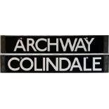 London Underground 38-Tube Stock enamel CAB DESTINATION PLATE for Archway / Colindale on the