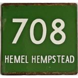 London Transport coach stop enamel E-PLATE for Green Line route 708 destinated Hemel Hempstead (