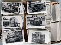Huge quantity (2,500+) of double-weight, postcard-size B&W PHOTOGRAPHS of buses and trolleybuses