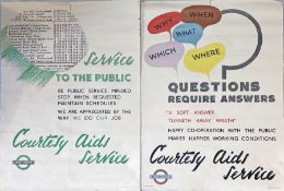 Pair of 1946 London Transport POSTERS from the "Courtesy Aids Service" series comprising 'Service to