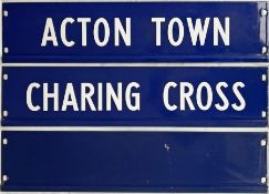 Trio of London Underground enamel PLATFORM INDICATOR DISPLAY PLATES: 'Acton Town', 'Charing Cross'