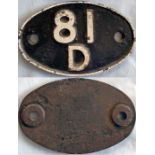 British Railways (Western Region) cast-iron LOCOMOTIVE SHEDPLATE 81D for Reading 1950-73 and sub-