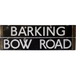 London Underground Q/CO/CP Stock enamel CAB DESTINATION PLATE for Barking/Bow Road on the