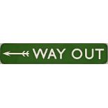 British Railways (Southern Region) ENAMEL SIGN 'Way Out' with small, left-facing, two-flighted