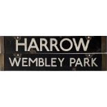 London Underground CO/CP Stock enamel CAB DESTINATION PLATE for Harrow/Wembley Park on the