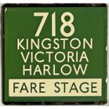 London Transport coach stop enamel E-PLATE for Green Line route 718 destinated Kingston, Victoria,