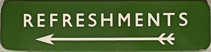 British Railways (Southern Region) ENAMEL SIGN 'Refreshments' with long, left-facing, two-flighted